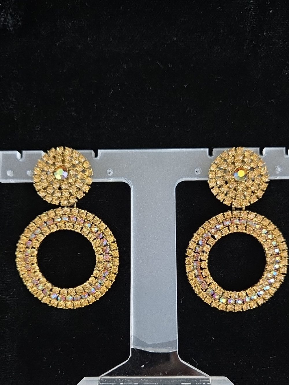 Gold Crystal Circle Drop Earrings